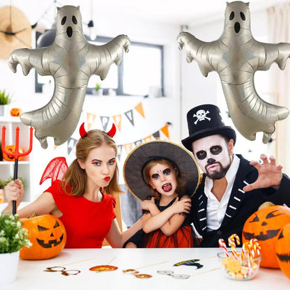 XXL-folieballonset met geesten, 2 stuks, laserzilver, groot, Halloween-thema, griezelige feestdecoratie 2026