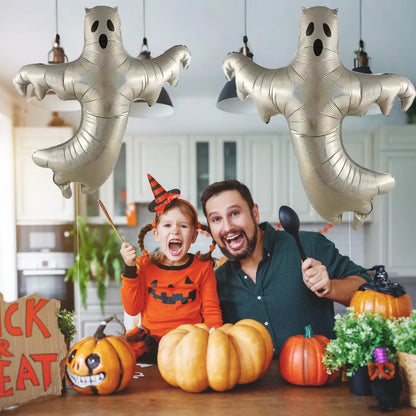 XXL-folieballonset met geesten, 2 stuks, laserzilver, groot, Halloween-thema, griezelige feestdecoratie 2026