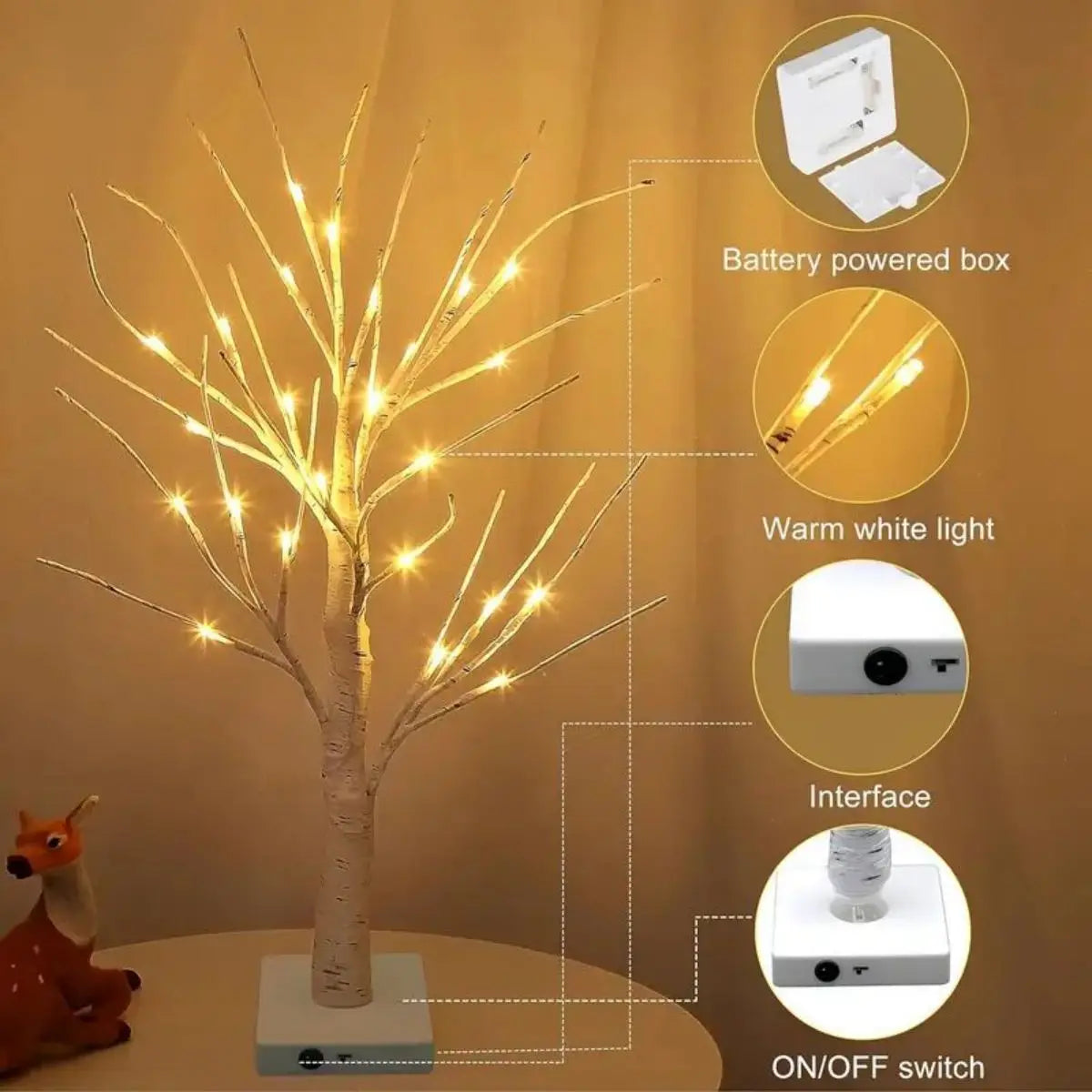 LED Easter Birch Tree Lamp USB Battery Powered Decor