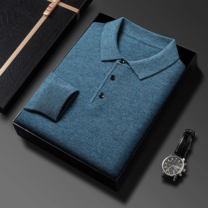 Soft Classic Men's Polo Sweater - Long Sleeve Knit, Casual