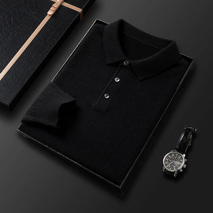 Soft Classic Men's Polo Sweater - Long Sleeve Knit, Casual