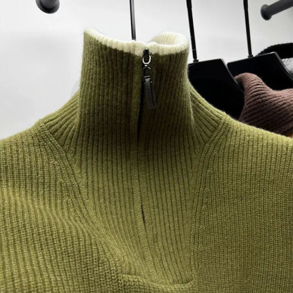 Warm Mens Half Zip Sweater - Stand Collar, Knit, Casual
