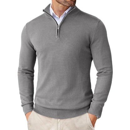 Lightweight Classic Men’s Knit Sweater - Zip Collar, Cotton