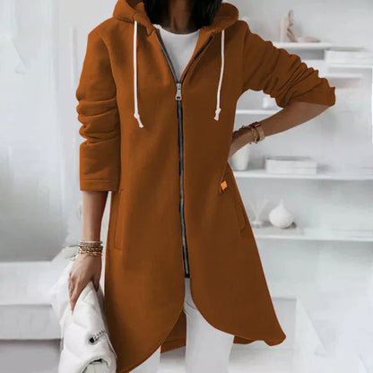 Warm Relaxed Women's Long Hoodie - Zip Front, Knit, Autumn