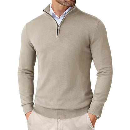 Lightweight Classic Men’s Knit Sweater - Zip Collar, Cotton