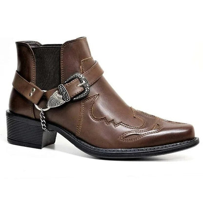 Variant image for Handmade Leather Cowboy Boots for Men with Chain Buckle, Durable Motorcycle Style, Comfortable Fit-12