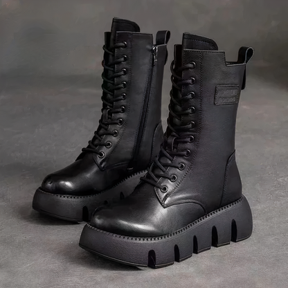 Supportive Women’s Platform Boots - Lace-Up Leather, Winter