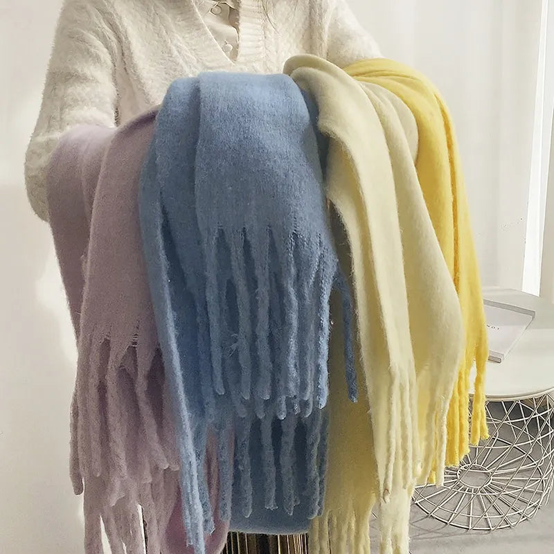 Oversized Women Scarf - Long Fringed Fluffy Wool Winter