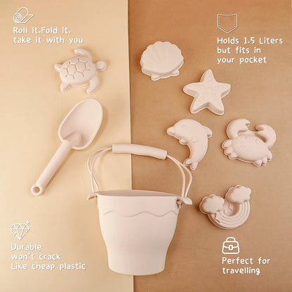 Silikon Strandspielzeug Set 8-teilig Eimer und Formen Kinder Sandspiel Sommer 2025 Flexibel Einfach zu Reinigen Sicheres Geschenk