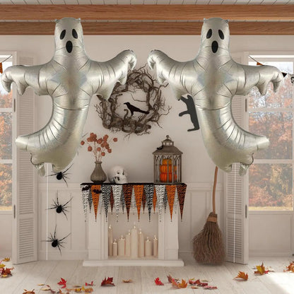 XXL-folieballonset met geesten, 2 stuks, laserzilver, groot, Halloween-thema, griezelige feestdecoratie 2026