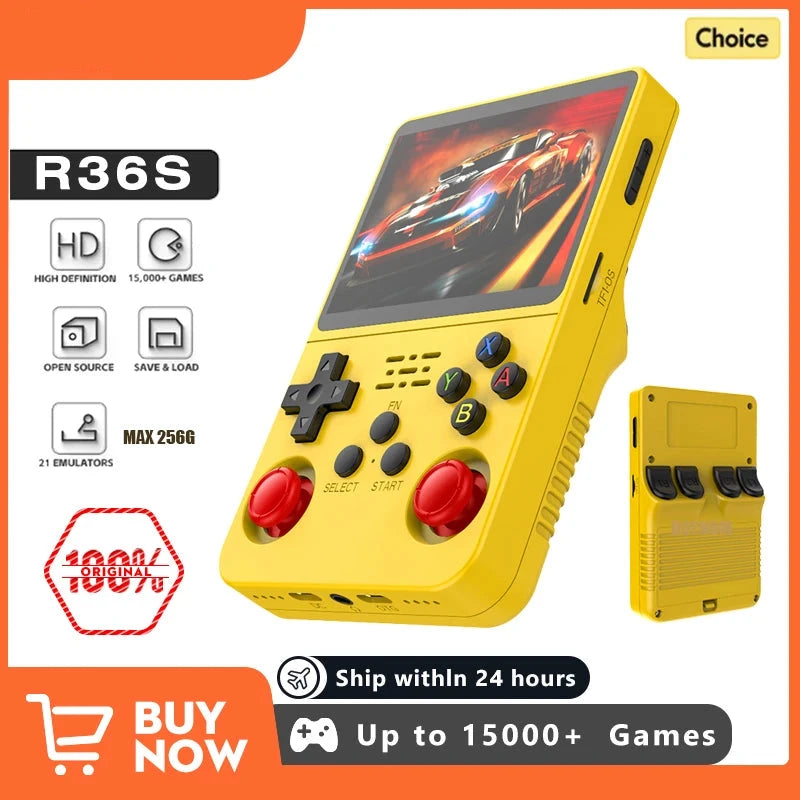 Portable R36S Retro Handheld Video Game Console - 3.5" IPS Screen, 64GB Storage, Linux System