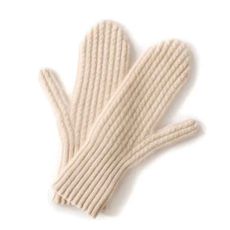 Warm Women's Mittens - Fitted Ribbed Cuff, Wool, Winter