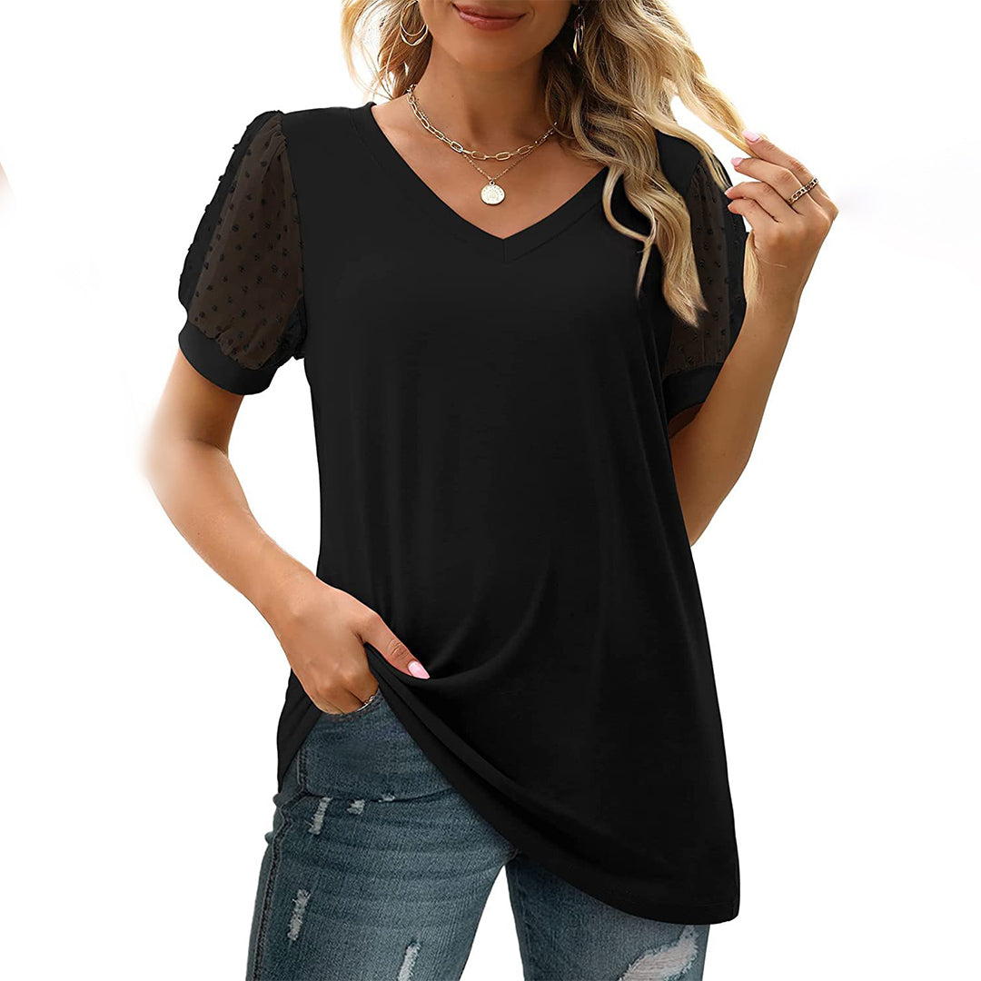Atmungsaktives Damen T-Shirt – lässiger V-Hals, Baumwolle, für den Sommer 0