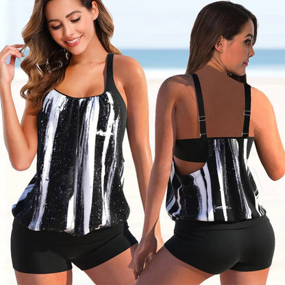 Atmungsaktives Damen Tankini-Set – zweifarbig, bequeme Passform, Polyester, für Strand und Pool 0