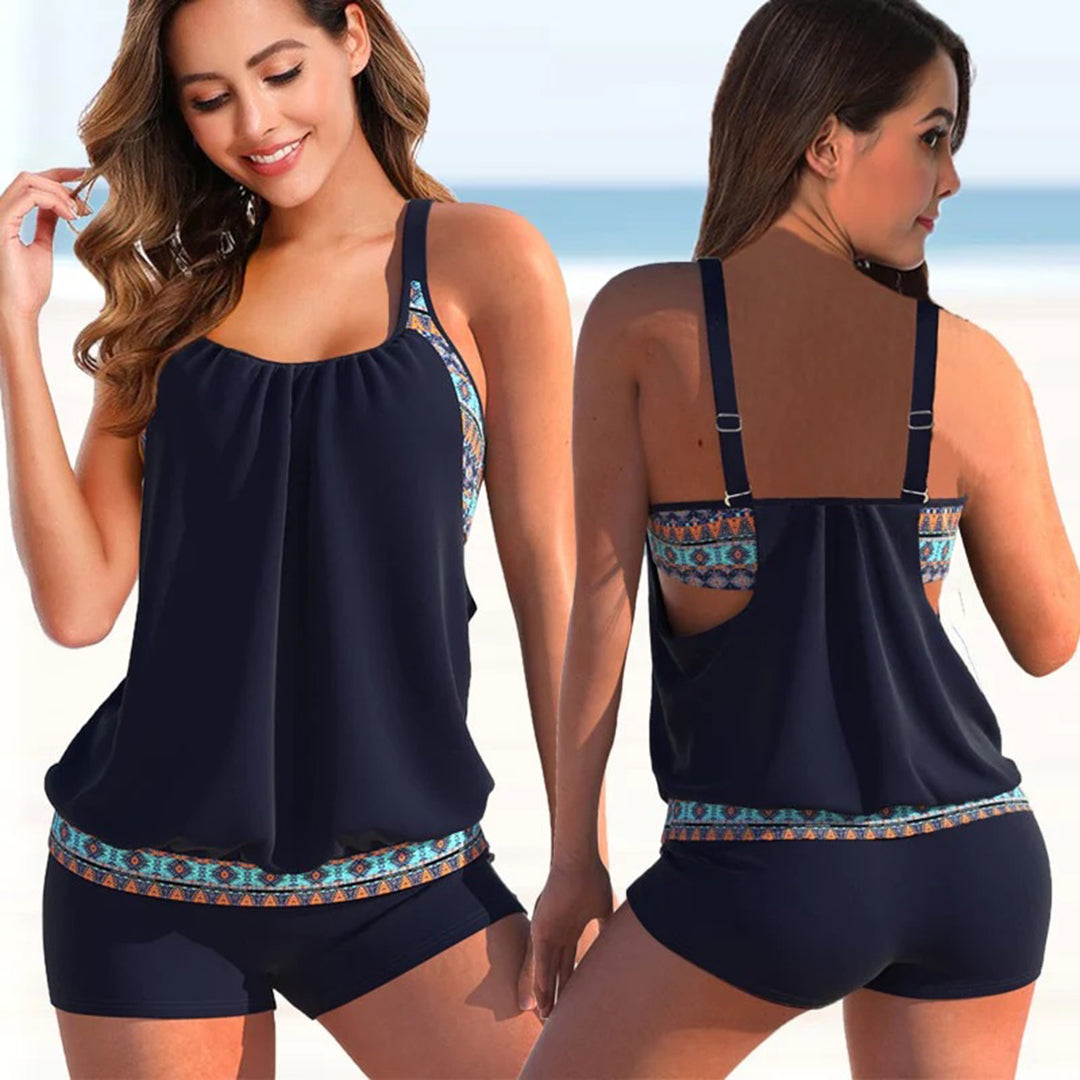 Atmungsaktives Damen Tankini-Set – zweifarbig, bequeme Passform, Polyester, für Strand und Pool 4