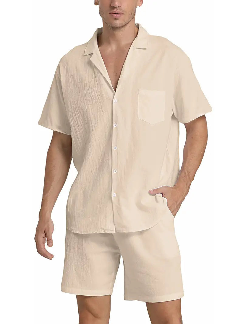 Atmungsaktives Herren Leinen-Set – lockeres Hemd und Hose, leicht, für Sommeraktivitäten 0