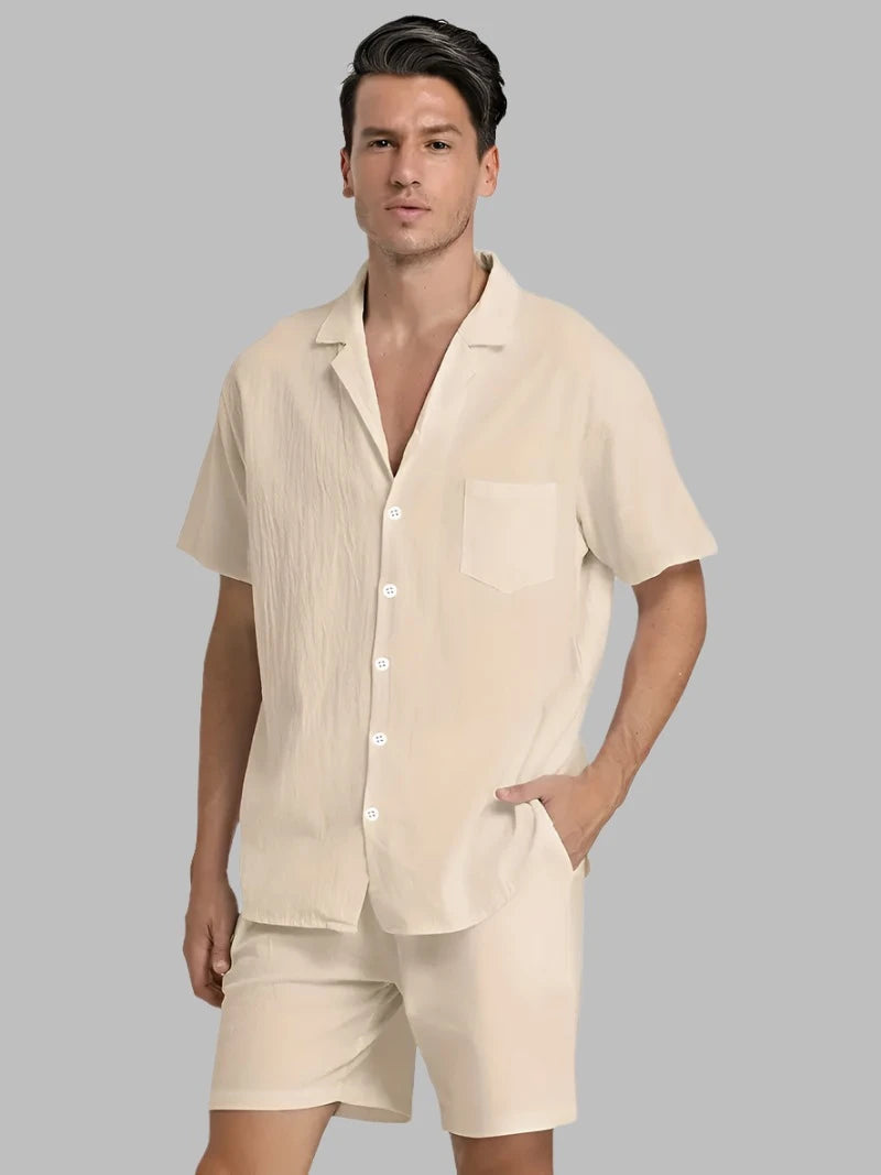 Atmungsaktives Herren Leinen-Set – lockeres Hemd und Hose, leicht, für Sommeraktivitäten 1