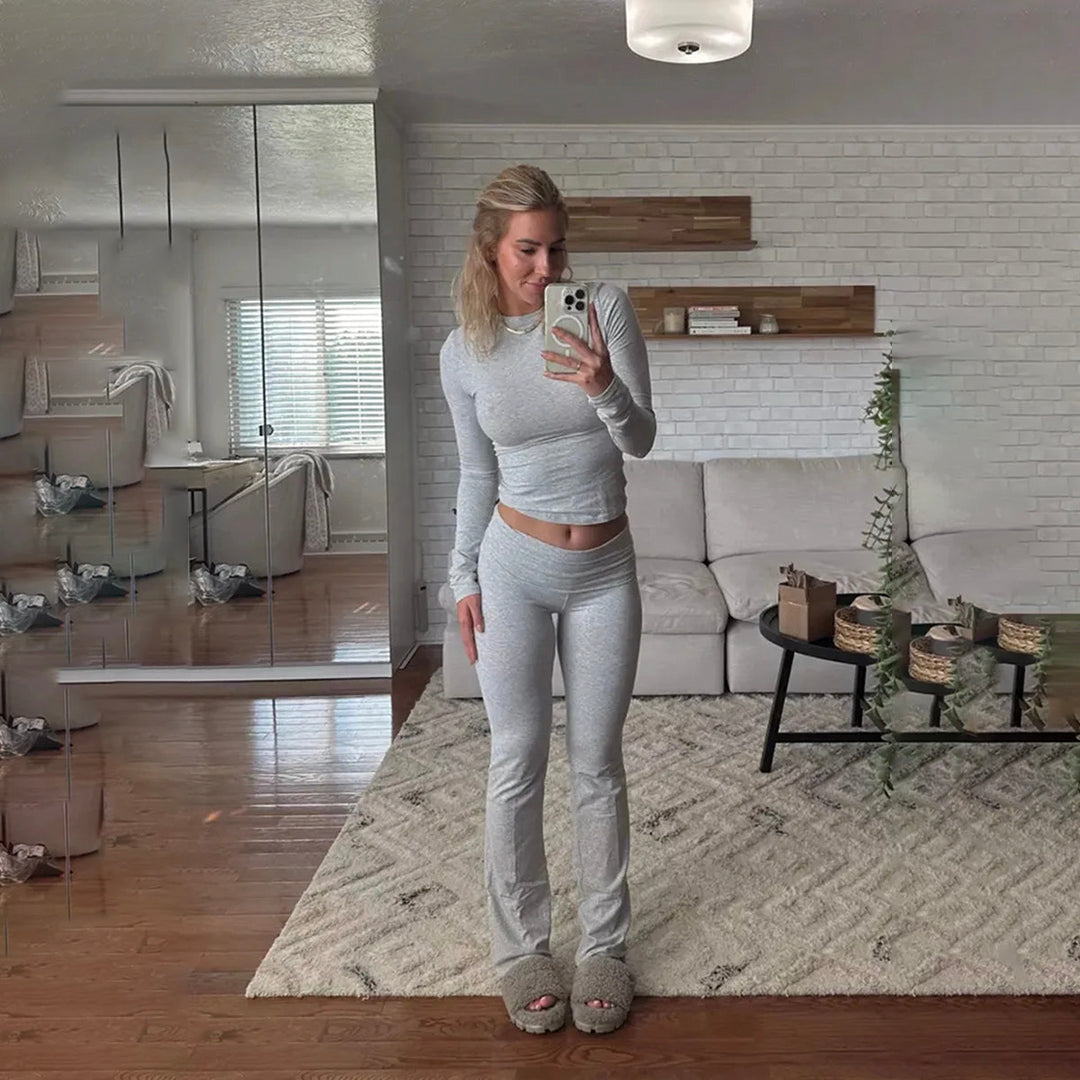 Atmungsaktives Lounge Set für Damen – langärmliges Shirt und Leggings, weich, für entspannte Tage 0