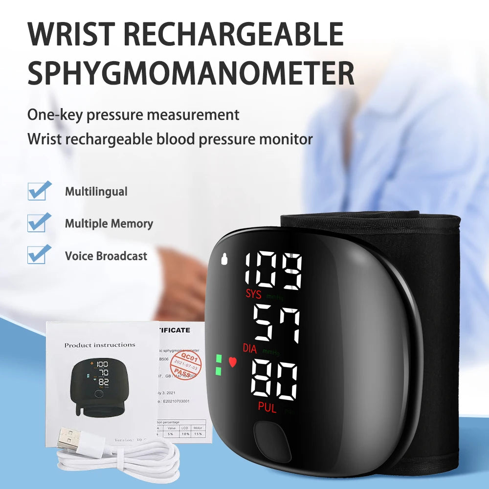 Automatic Digital Wrist Blood Pressure Monitor with Heart Rate Tracking and Smart Touch LCD Screen 1