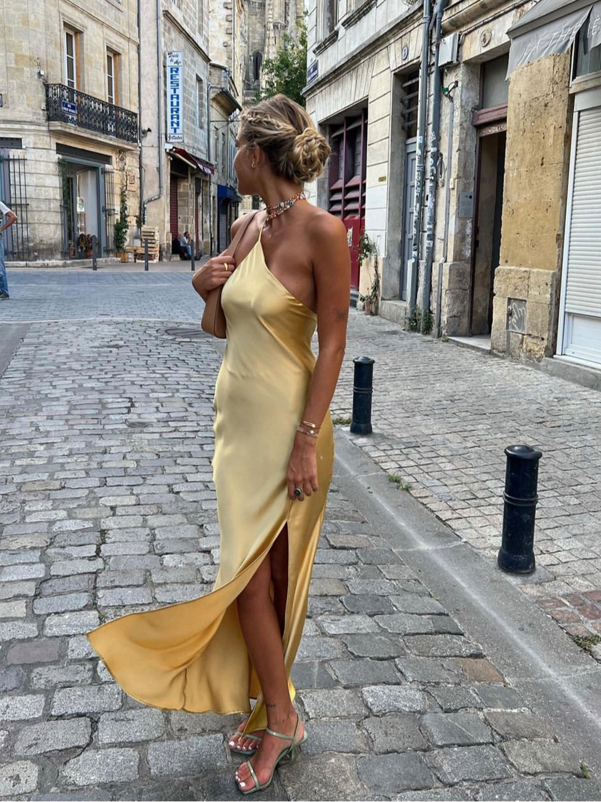 Elegant Backless Satin Floral Maxi Dress for Women with Open Shoulders and Long Skirt, Perfect for Special Occasions-1