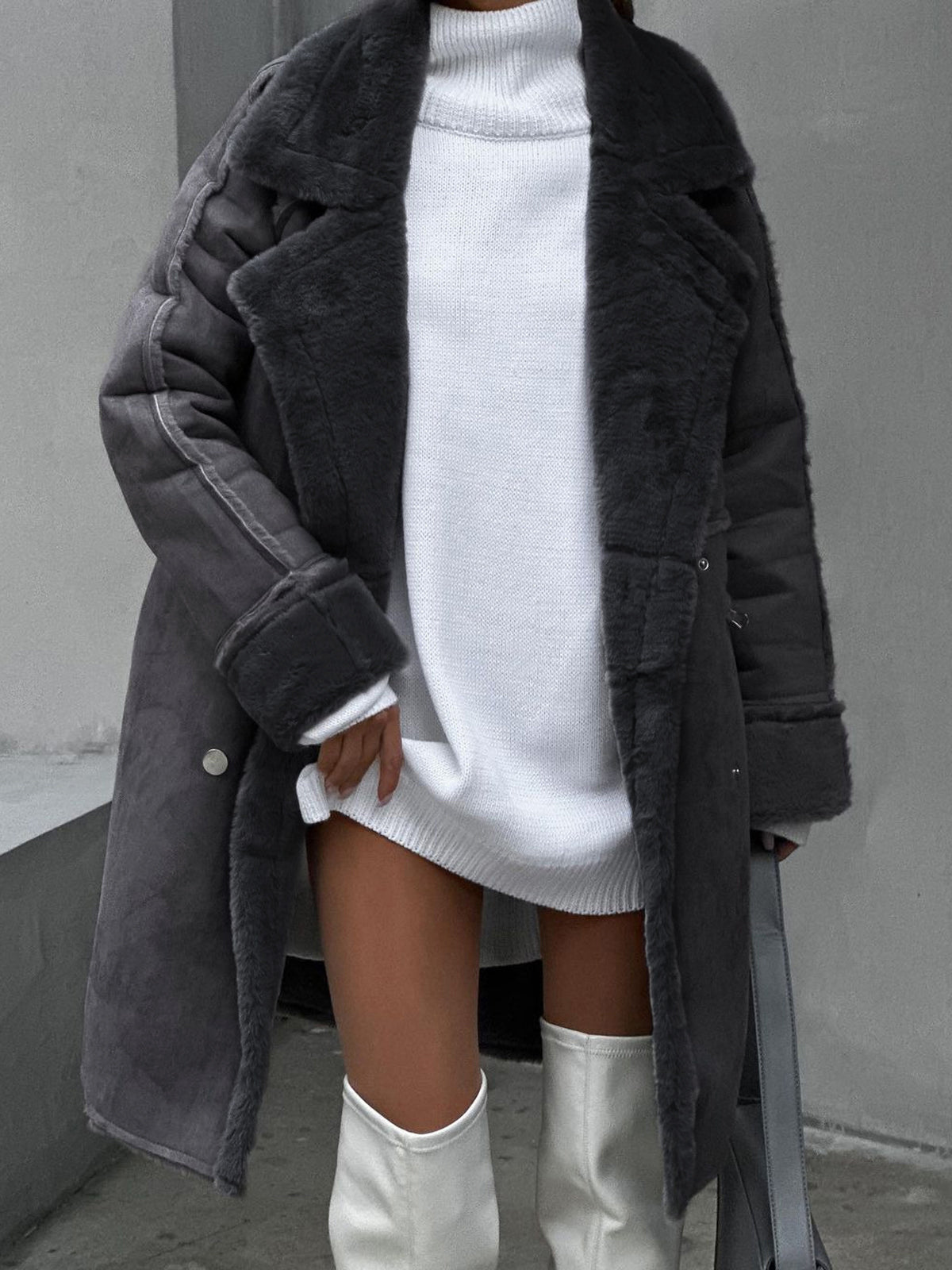 Warm Women's Long Coat - Oversized Faux Shearling, Winter
