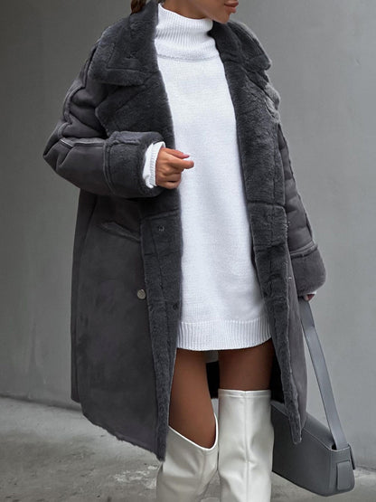 Warm Women's Long Coat - Oversized Faux Shearling, Winter