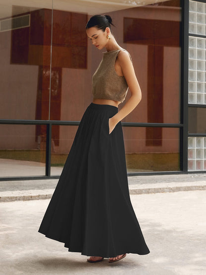 Variant image for Women's Black Maxi Skirt, Elegant Long Full Skirt with Flowing Design, Comfortable Fit for Casual and Work Wear-5