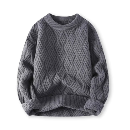 Warm Cozy Men's Cable Knit Sweater - Crewneck Wool Blend