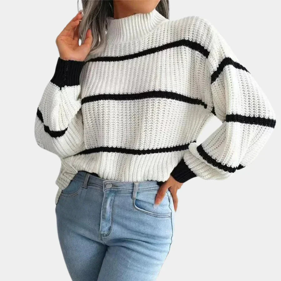Warm Relaxed Women’s Pullover - Turtleneck Knit, Casual