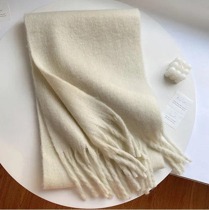Oversized Women Scarf - Long Fringed Fluffy Wool Winter