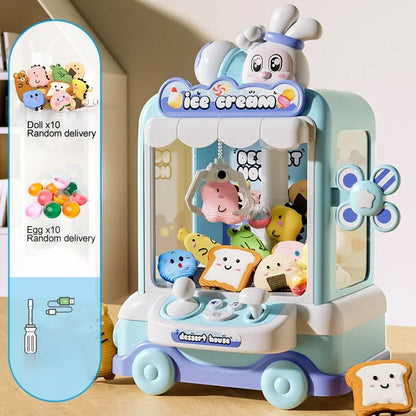 Mini Cartoon Claw Crane Machine Toy for Kids - Plush Rabbit Doll Grabber with Music & Lights