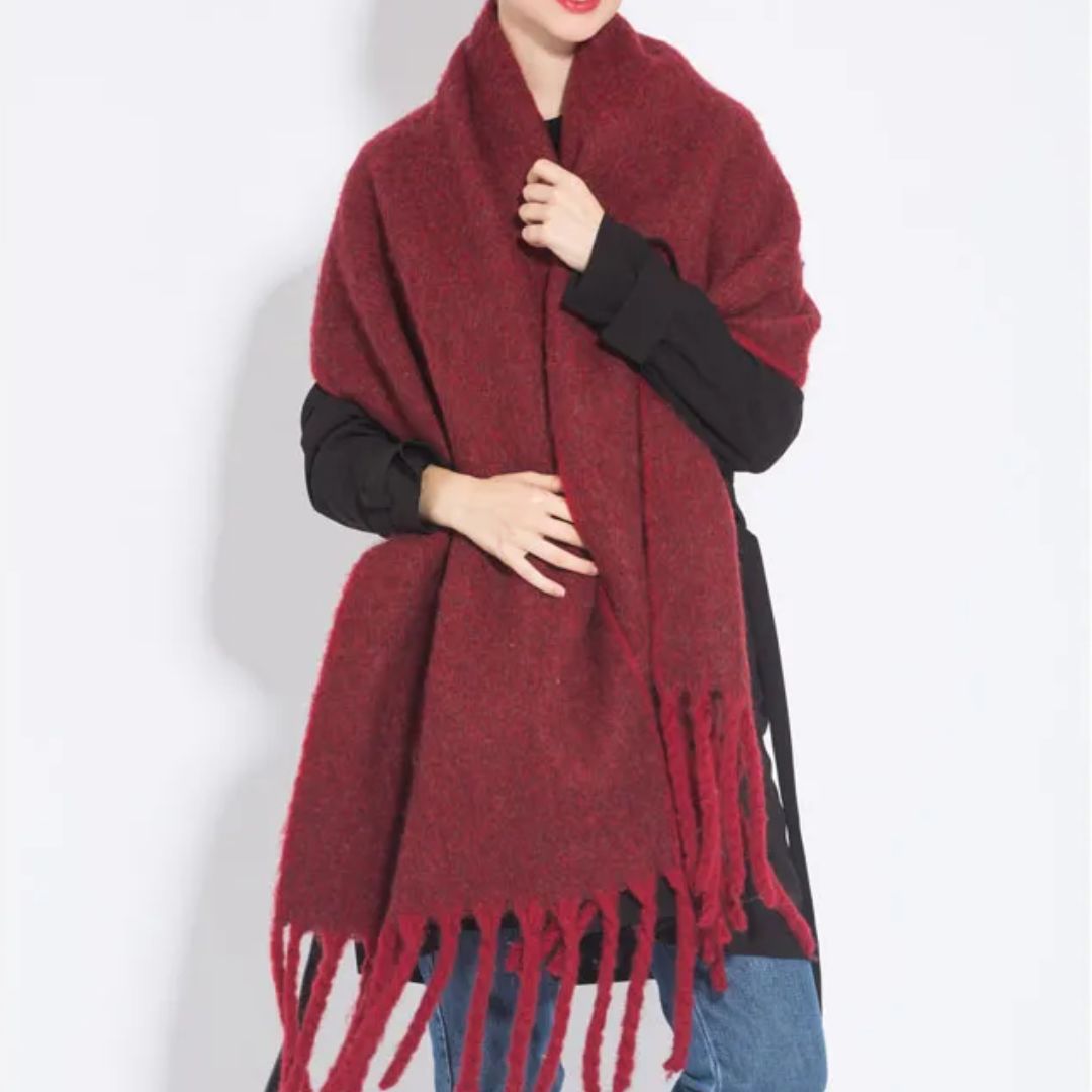 Oversized Women Scarf - Long Fringed Fluffy Wool Winter