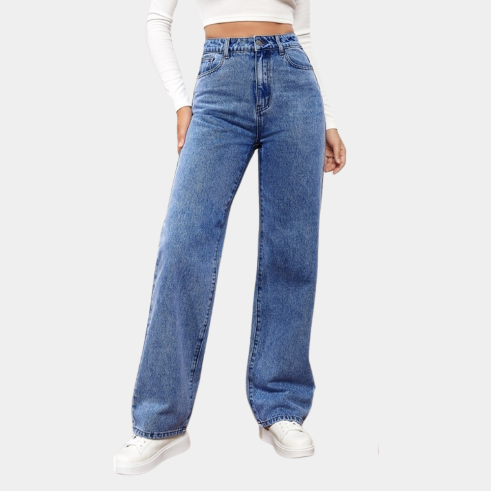 Bequeme Damen Baggy Jeans – Hohe Taille, elastischer Denim, für den Alltag 0