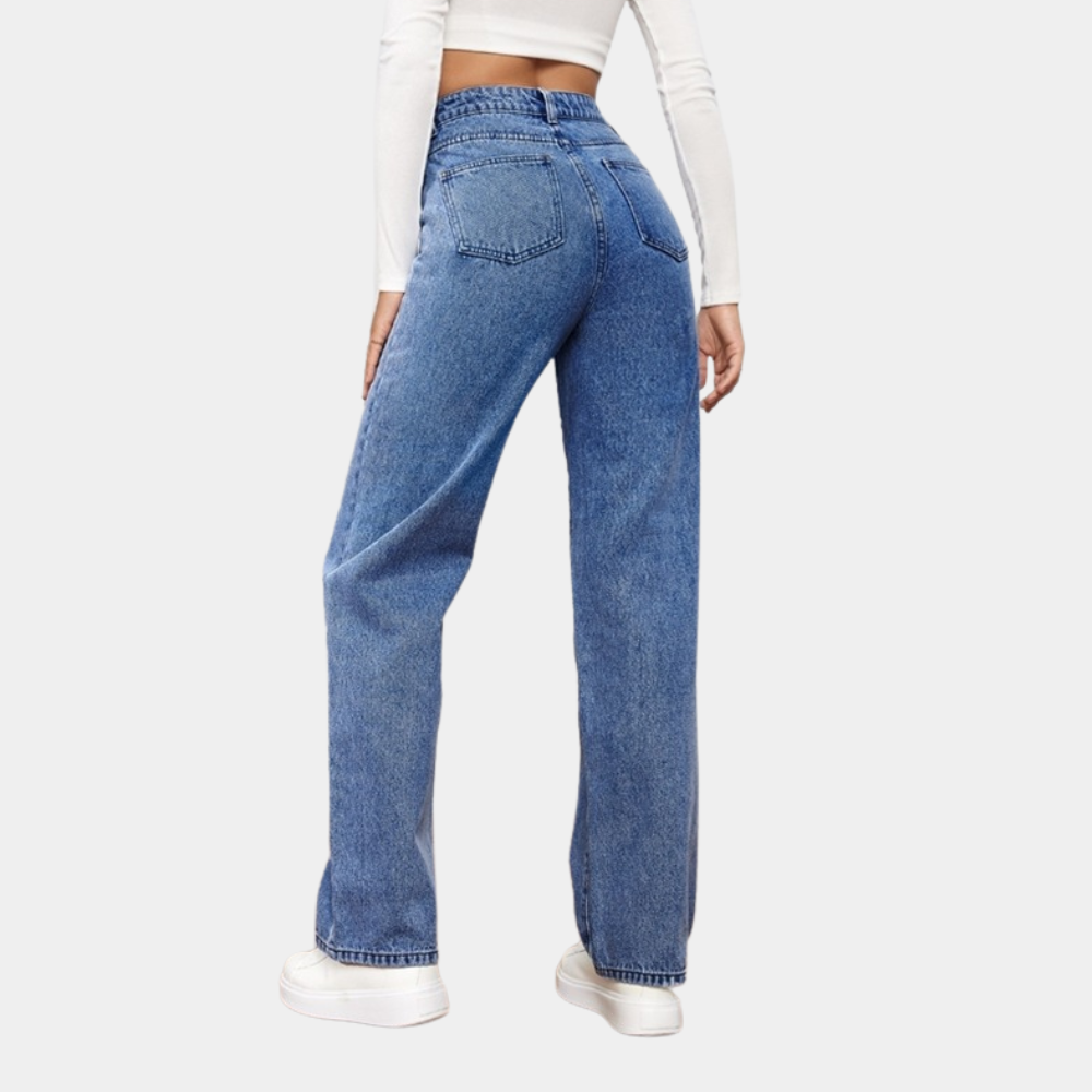 Bequeme Damen Baggy Jeans – Hohe Taille, elastischer Denim, für den Alltag 1