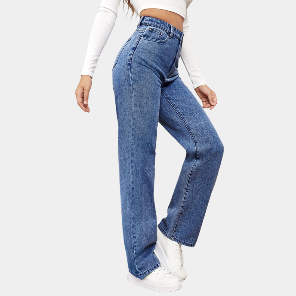 Bequeme Damen Baggy Jeans – Hohe Taille, elastischer Denim, für den Alltag 2