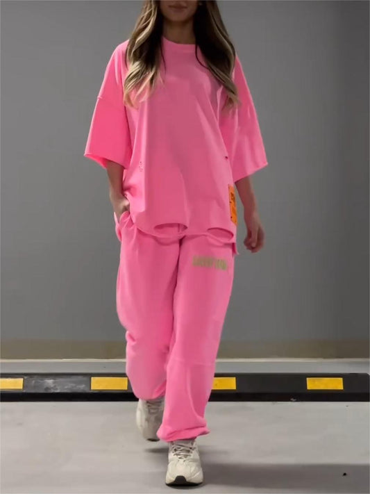 Bequemes Damen Loungewear Set – oversized T-Shirt und lockere Hose, weicher Stoff, für entspannte Tage 0