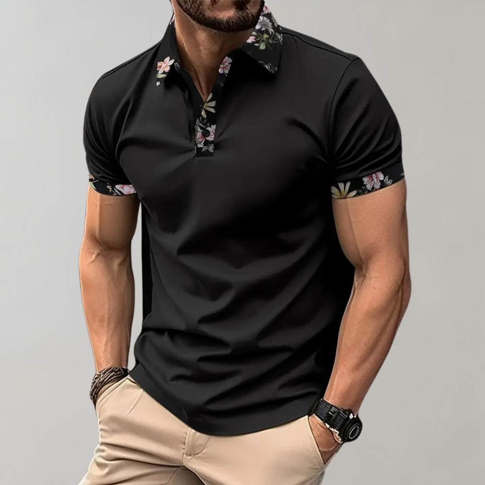 Bequemes Herren Poloshirt – florales Design, Polyester, für Freizeit und Alltag 0