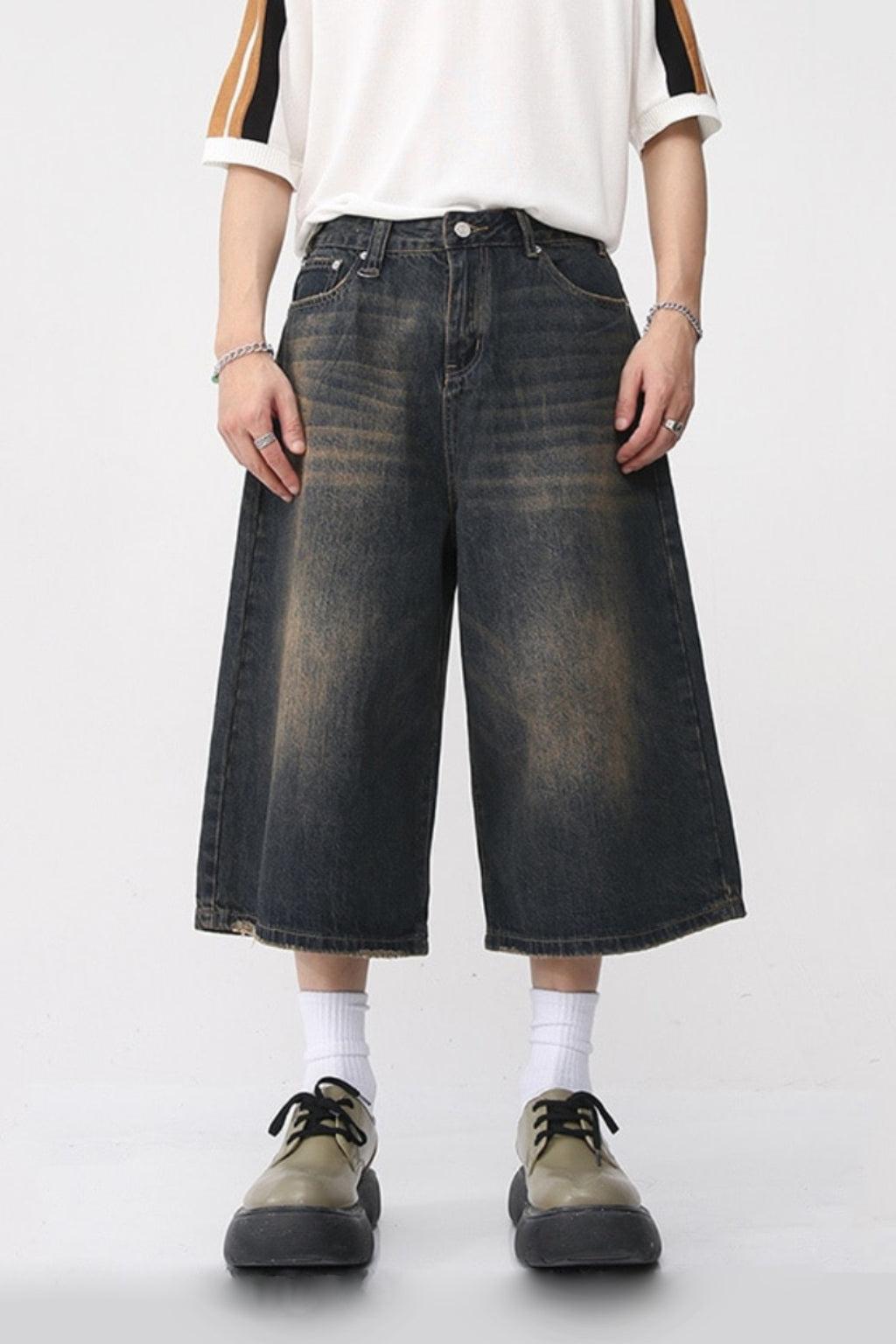 Black Oversized Bermuda Jorts for Men, Baggy Style Above the Knee, 100% Cotton Urban Streetwear Shorts-3