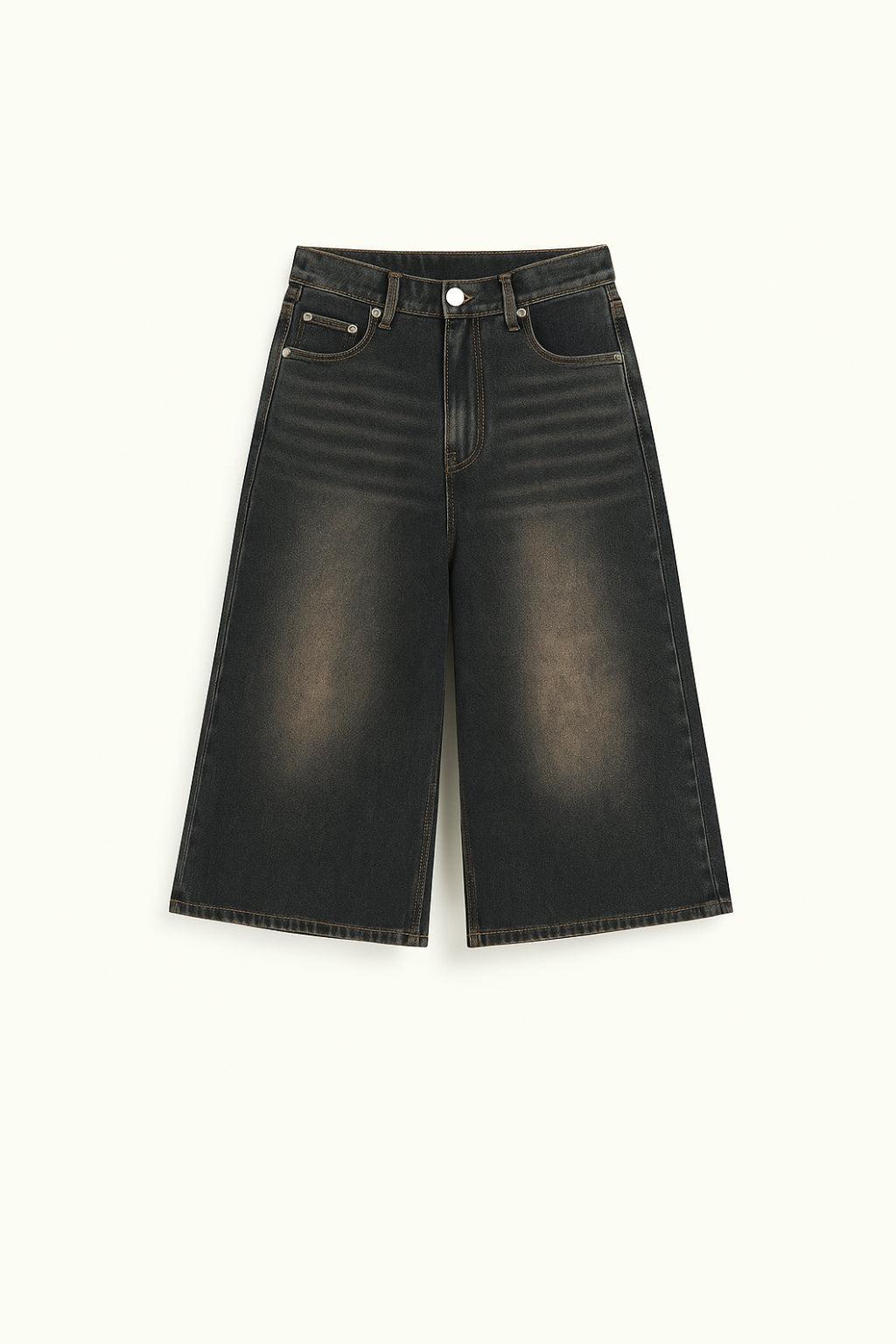 Black Oversized Bermuda Jorts for Men, Baggy Style Above the Knee, 100% Cotton Urban Streetwear Shorts-2