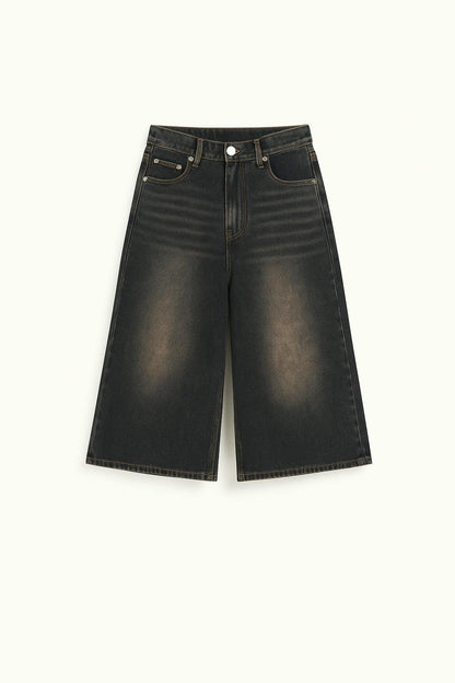 Variant image for Black Oversized Bermuda Jorts for Men, Baggy Style Above the Knee, 100% Cotton Urban Streetwear Shorts-1