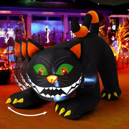 6ft Halloween Inflatable Black Cat with LED Lights and Head-Shaking Motion – Spooky Outdoor Yard Decor