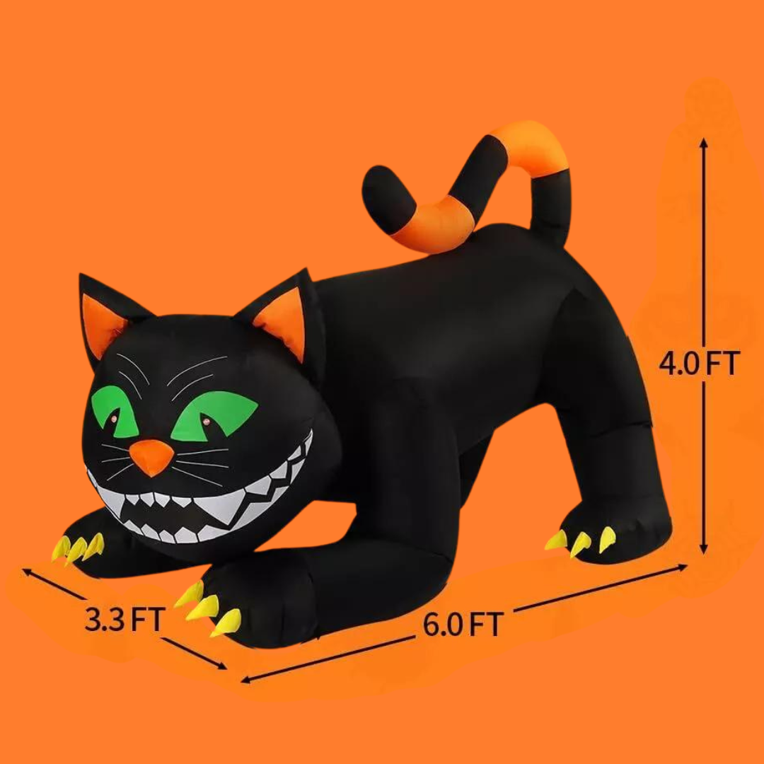 6ft Halloween Inflatable Black Cat with LED Lights and Head-Shaking Motion – Spooky Outdoor Yard Decor