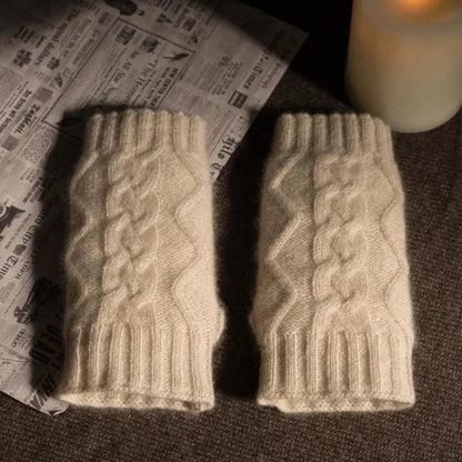 Cozy Women's Fingerless Gloves - Cable Cashmere, Winter