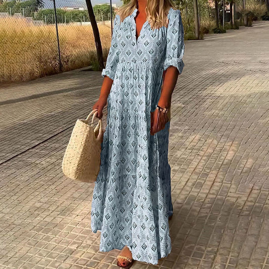 Boho White Maxi Dress for Women with Flattering V-Neck and Lightweight Fabric, Full-Length Long Dress for Special Occasions-1