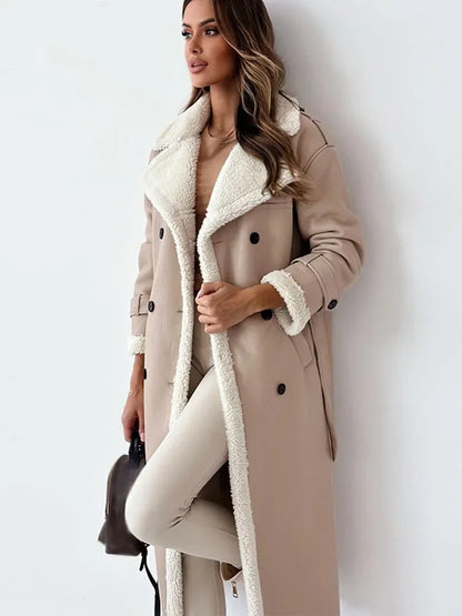 Warm Flattering Women’s Long Coat - Shearling Lined Leather