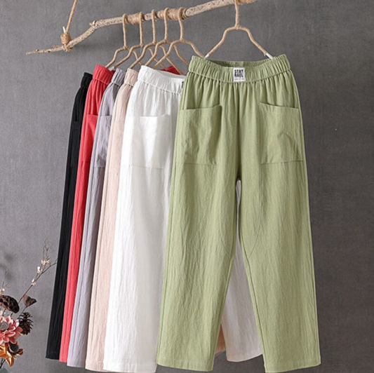 Breathable men's linen pants – elastic waistband, durable fabric, for everyday wear 0