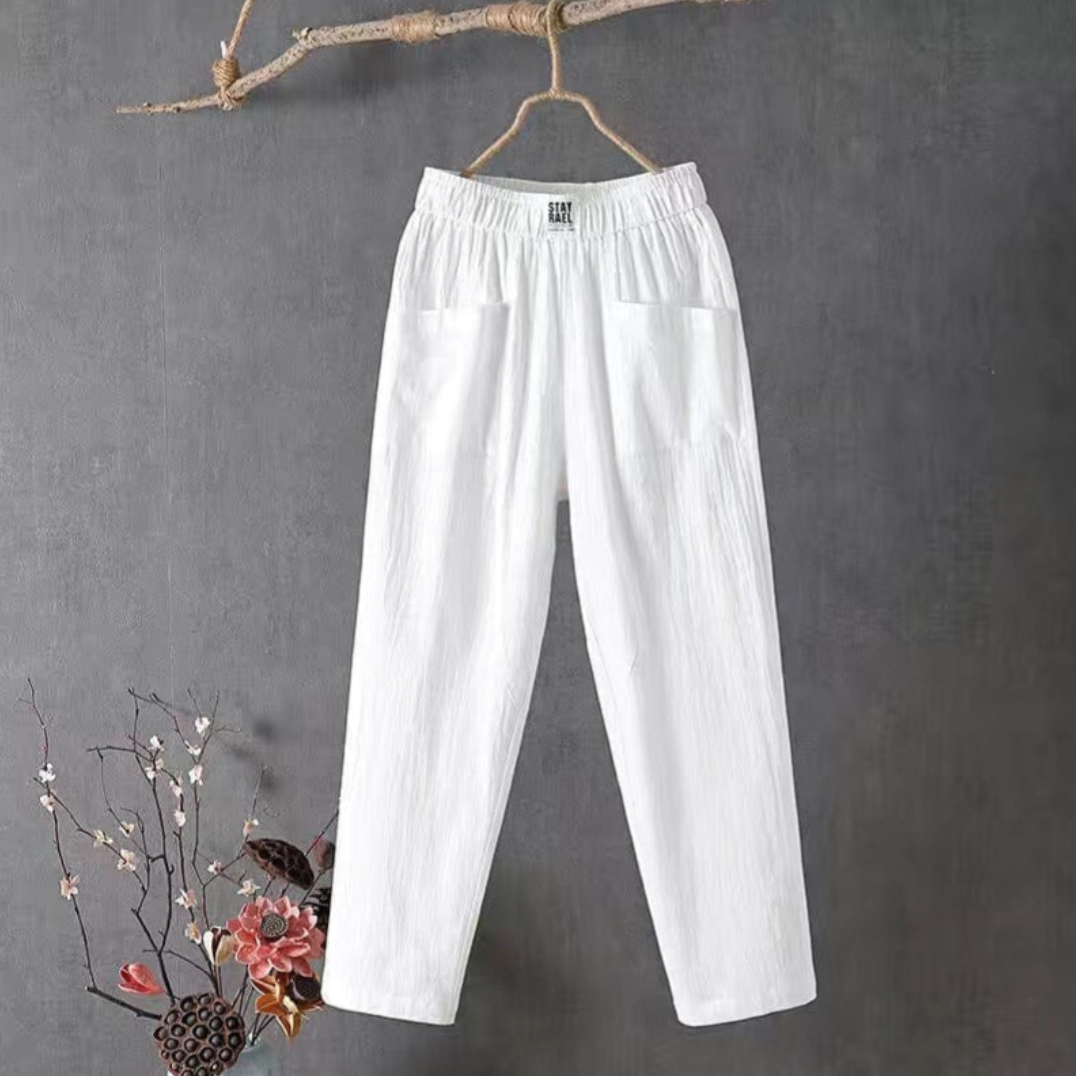 Breathable men's linen pants – elastic waistband, durable fabric, for everyday wear 5