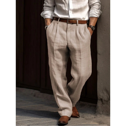 Breathable men's pleated linen trousers – classic design, linen-cotton blend, for casual and formal occasions 0