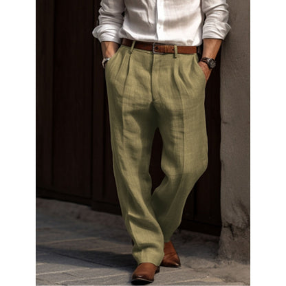 Breathable men's pleated linen trousers – classic design, linen-cotton blend, for casual and formal occasions 4