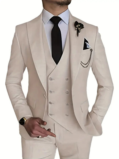 Breathable men's suit – fitted three-piece design, high-quality fabric, for formal occasions 0